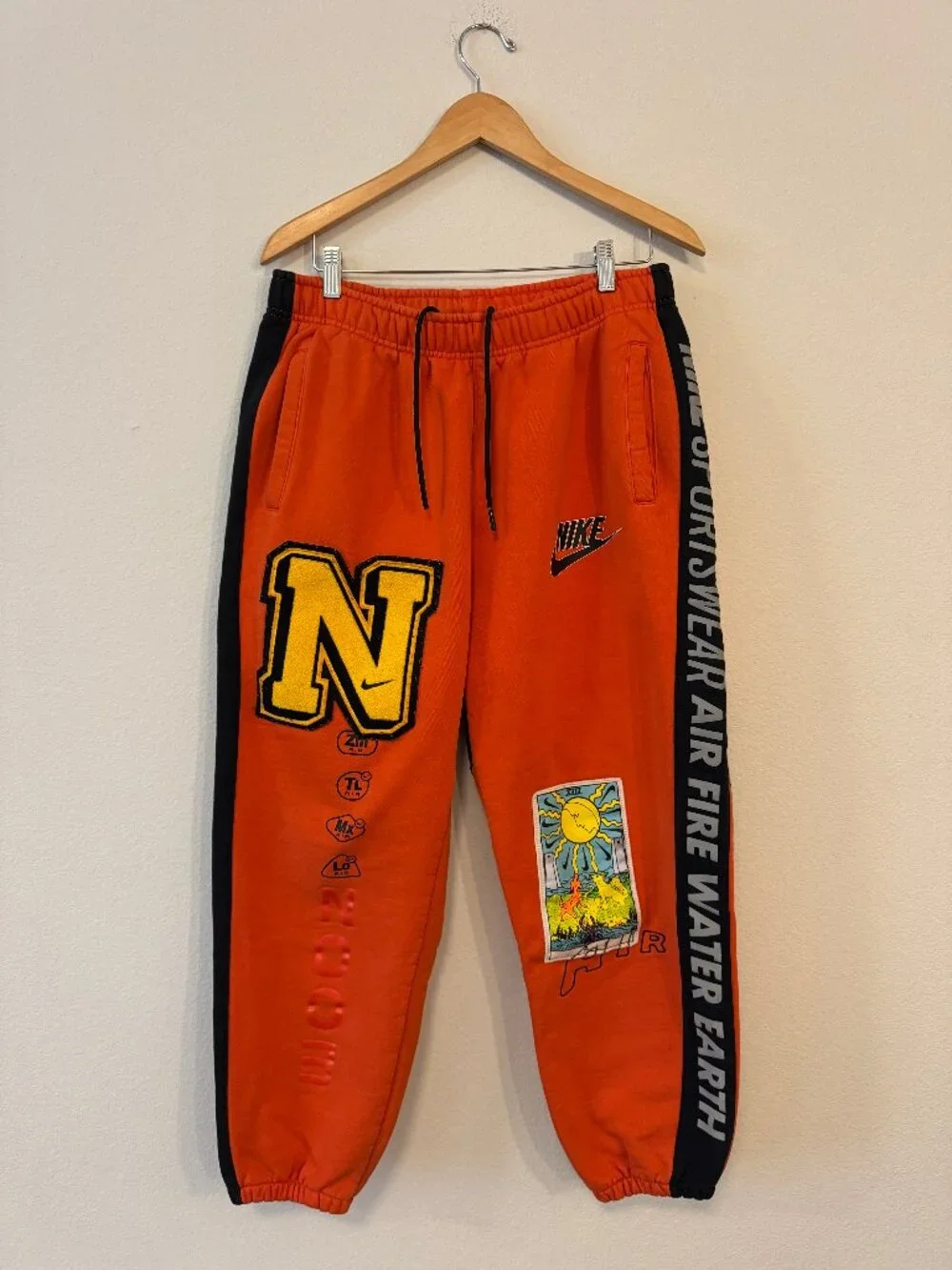RARE Nike Sportswear Air Fire Water Earth Orange Graphic Jogger Pants Men’s L